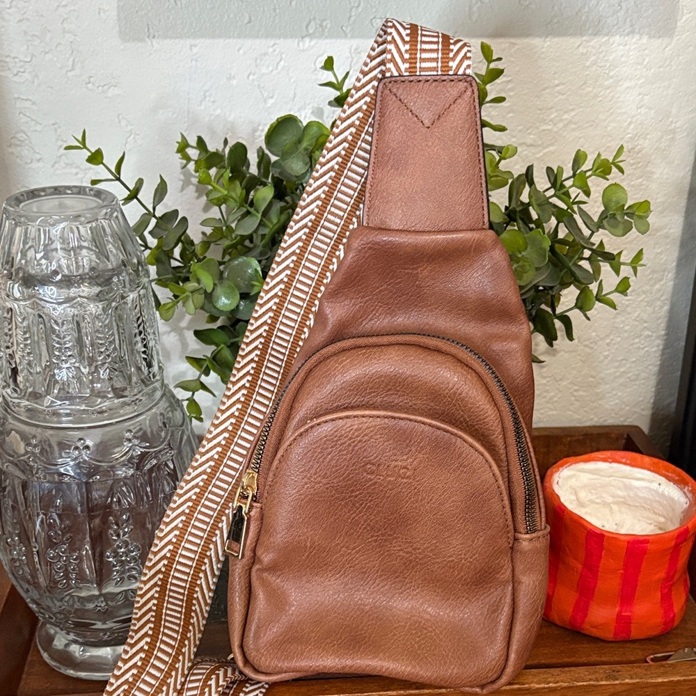 Brown Vegan Leather Sling Bag